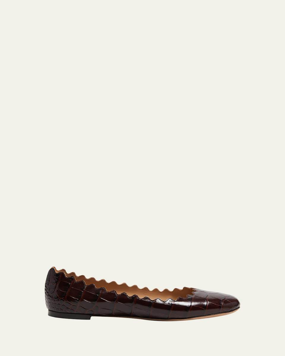 Lauren Scalloped Croco Ballerina Flats